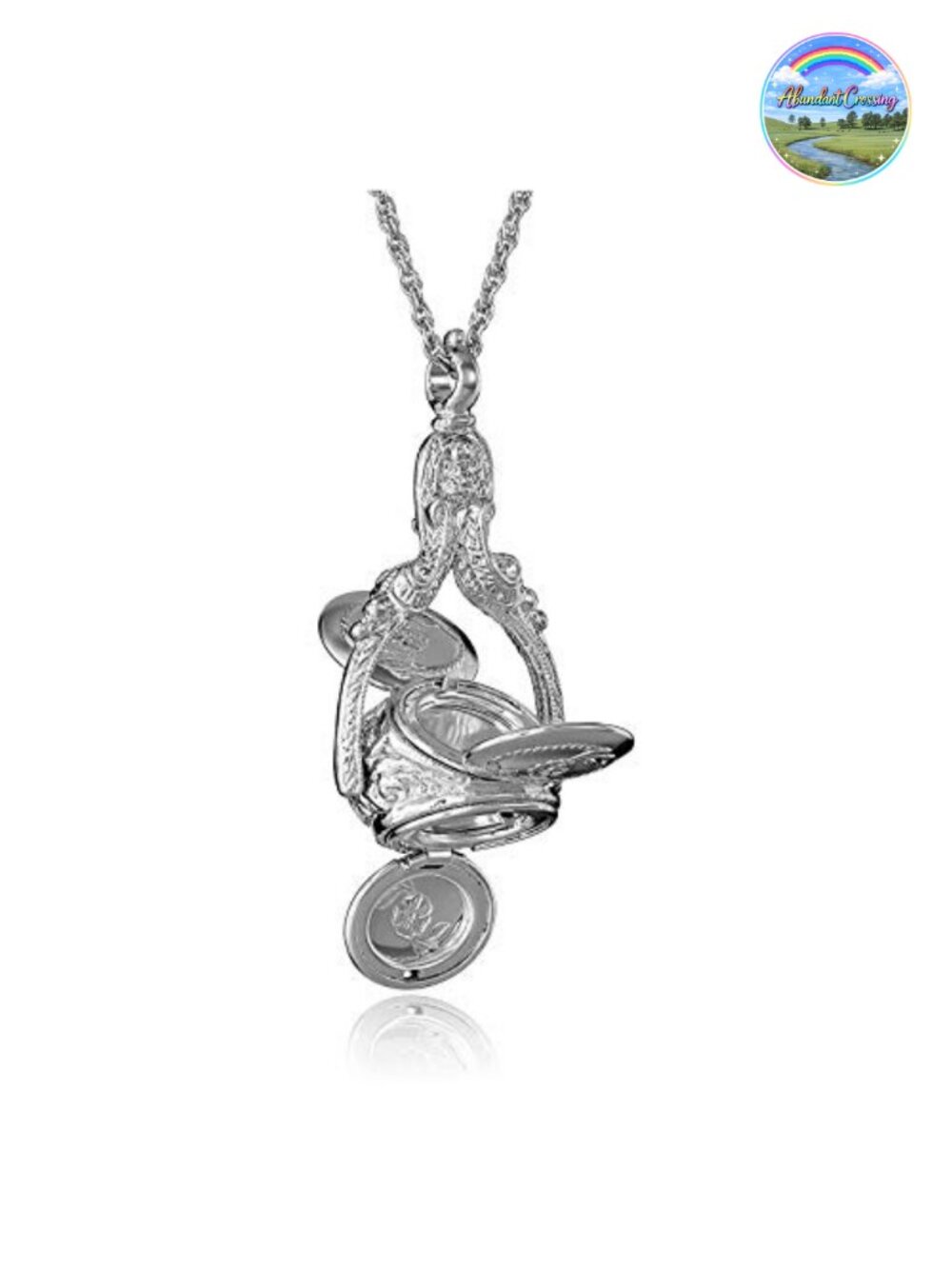 Vintage Style Flower Spinner Picture Locket Pendant Necklace 30 Inch - Picture 3 of 6